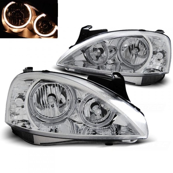 2 Phares avant Opel Corsa C 00-06 angel eyes - Chrome