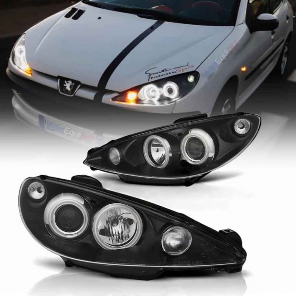 2 Phares avant Peugeot 206 Angel Eyes CCFL 98-02 - Noir