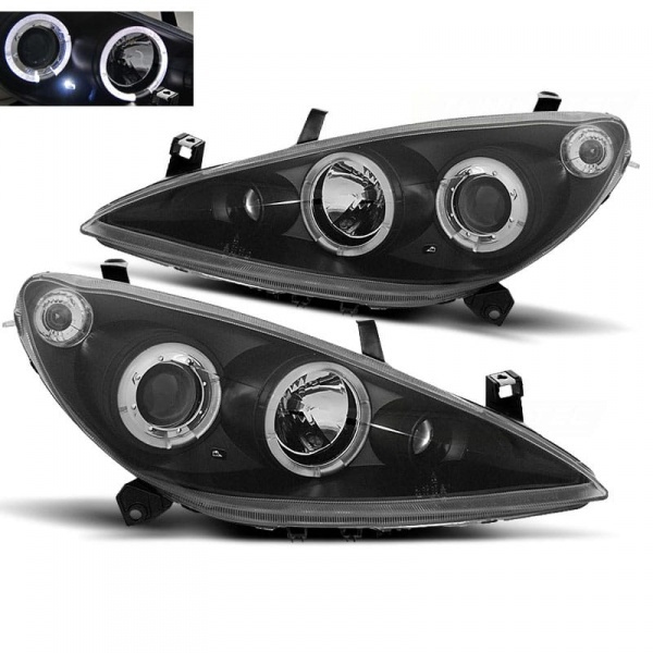 2 Phares avant Peugeot 307 01-05 Angel Eyes blanc - moteur - Noir