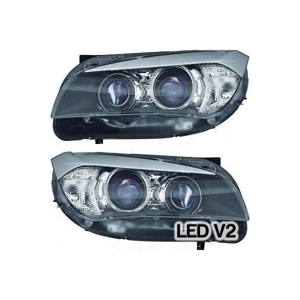2 Phares avant BMW X1 E84 Angel Eyes DEPO V2 LED 09-12 - Noir
