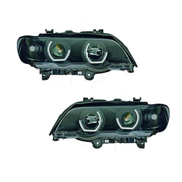 2 Phares BMW X5 E53 Angel Eyes 3D LED 99-03 Noir