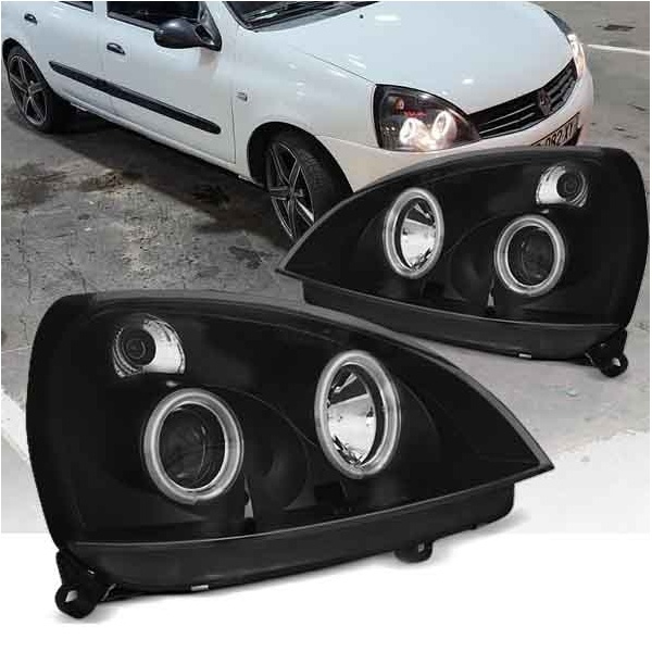 2 Phares avant Renault Clio 2 01-05 Angel Eyes CCFL - Noir