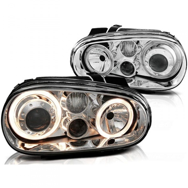 2 Phares avant VW GOLF 4 Angel Eyes - Chrome