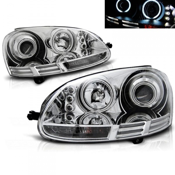2 Phares avant VW Golf 5 03-09 Angel Eyes CCFL - Chrome