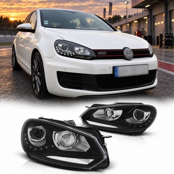 2 Phares avant VW GOLF 6 LED 08-12 Noir look xenon