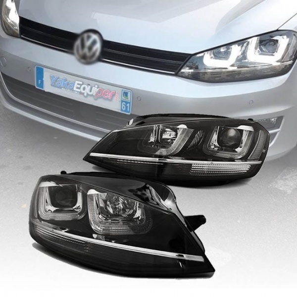 2 Phares avant VW Golf 7 - 3D LED - Noir + chrome
