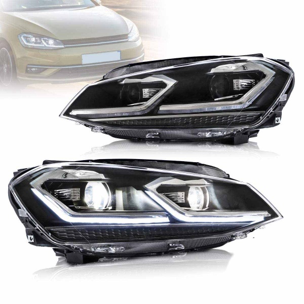 2 Phares avant VW Golf 7 12-17 - FullLED- Chrome Noir - Dynamiques