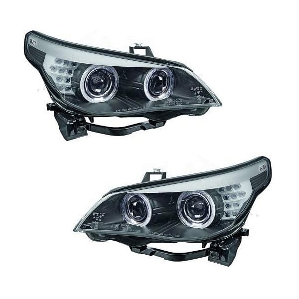 2 Phares BMW Serie 5 E60/E61 lci Xenon Angel Eyes 08-10 - Noir