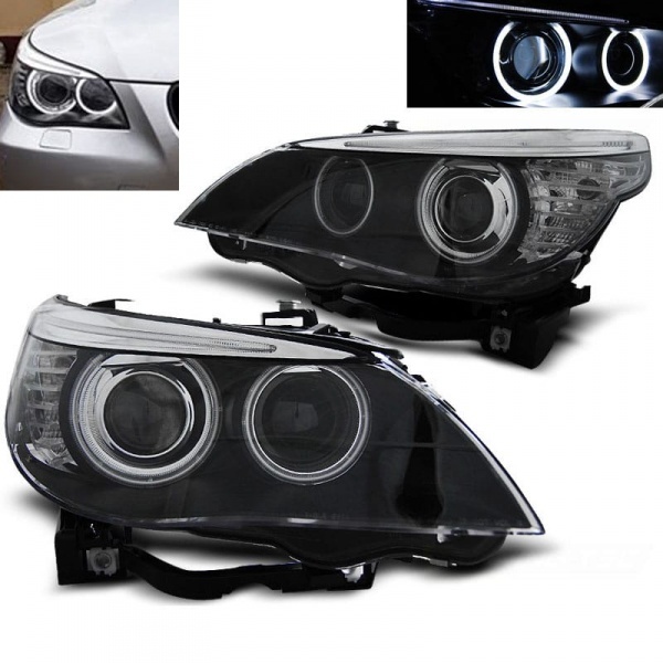 2 Phares avant BMW Serie 5 E60/E61 Xenon Angel Eyes CCFL 03-04 - Noir