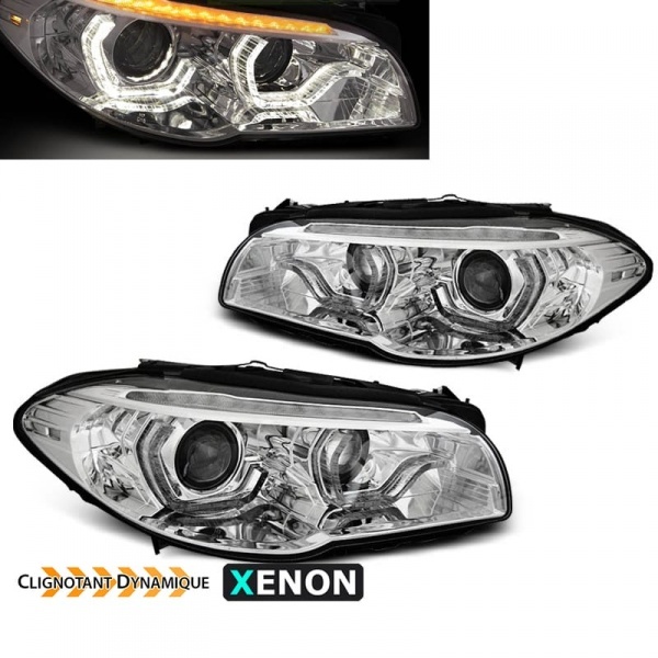 2 Phares xenon BMW Serie 5 F10 F11 Angel Eyes LED 10-13 look Iconic - Chrome