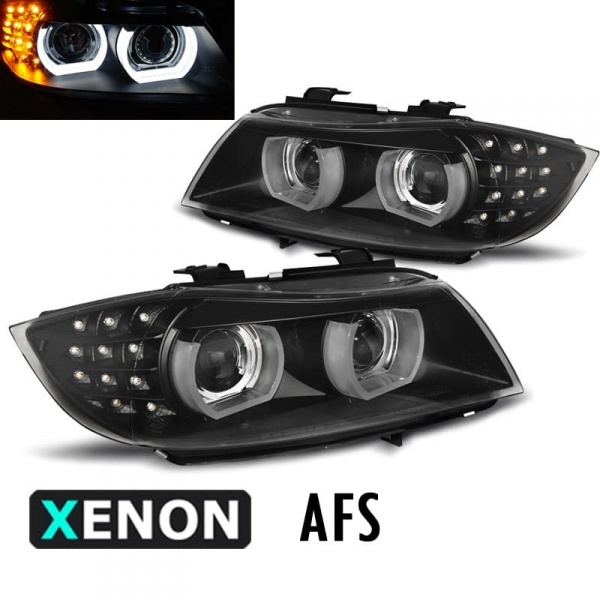 2 Phares xenon AFS BMW Serie 3 E90 E91 lci Angel Eyes LED U-LTI 09-11 - Noir