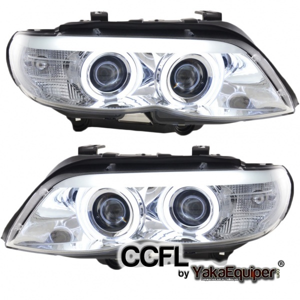 2 Phares avant BMW X5 E53 Angel Eyes CCFL 03-06 - Chrome