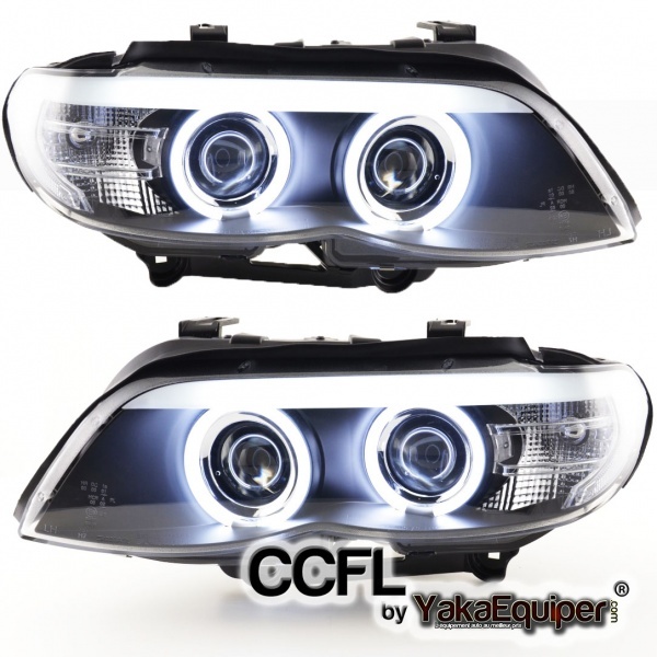 2 Phares avant BMW X5 E53 Angel Eyes CCFL 03-06 - Noir