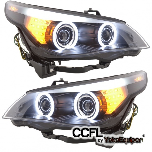 2 Phares avant BMW Serie 5 E60/E61 halogene Angel Eyes CCFL 03-07 - Noir