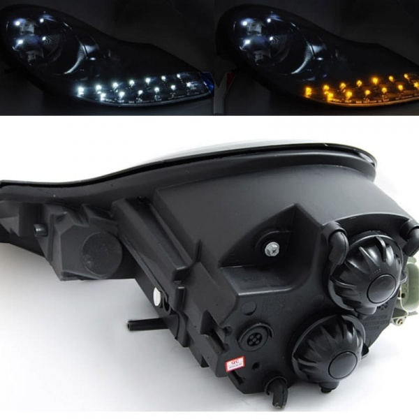 2 Phares Porsche Boxster 986 - 911 996 cligno LED - 96-04 - Noir Brillant