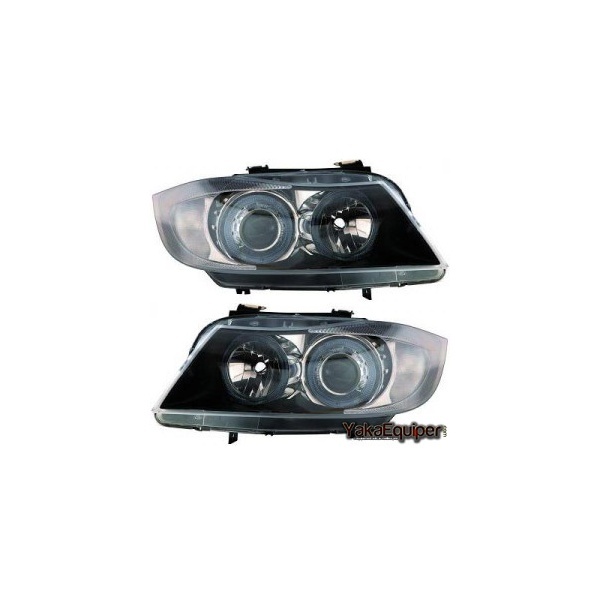 2 BMW Serie 3 E90 E91 Angel Eyes 05-08 headlights - Black