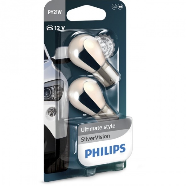 Pack 2 lâmpadas cromadas PY21W Philips Silver Vision