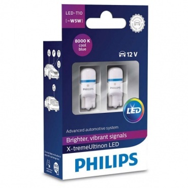 Pack 2 Ampoules T10 Philips X-treme Ultinon LED 8000K - W5W
