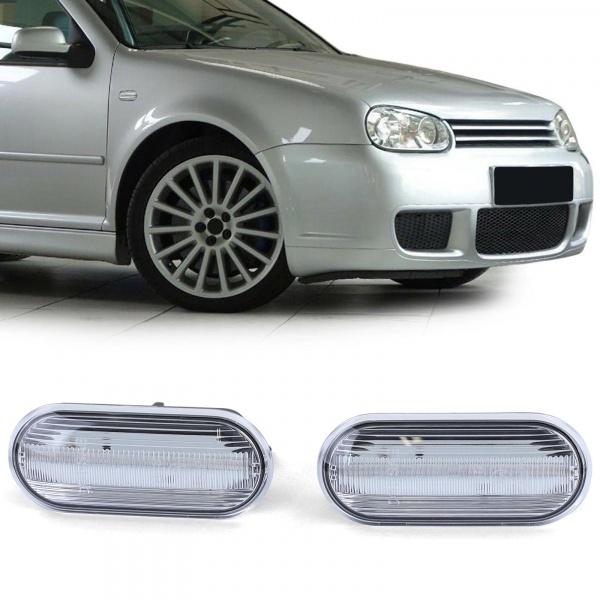 2 indicadores LED de guardabarros dinámicos para VW GOLF 3-4 Passat Polo - Seat Ibiza - Transparente