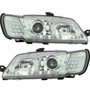 2 Devil Eyes LED-Scheinwerfer für Peugeot 306 – 97–01 – Chrom