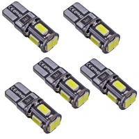 5x T10 LED 3D-lamp 5 SMD- Anti OBD-fout - Basis W5W - Zuiver wit