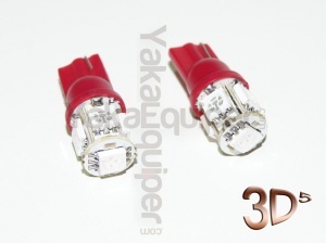 10D T3 LED Pack 5 - W5W Cap - Red