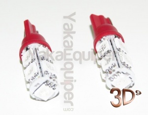 Pack T10 LED 3D<sup>9</sup> - Culot W5W - Rouge