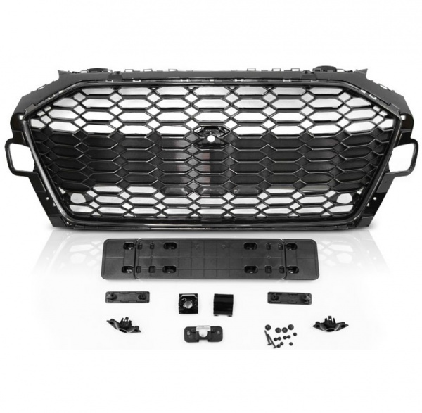 Grill grille Audi A4 B9 19-24 - RS4 look - Glossy black - PDC camera