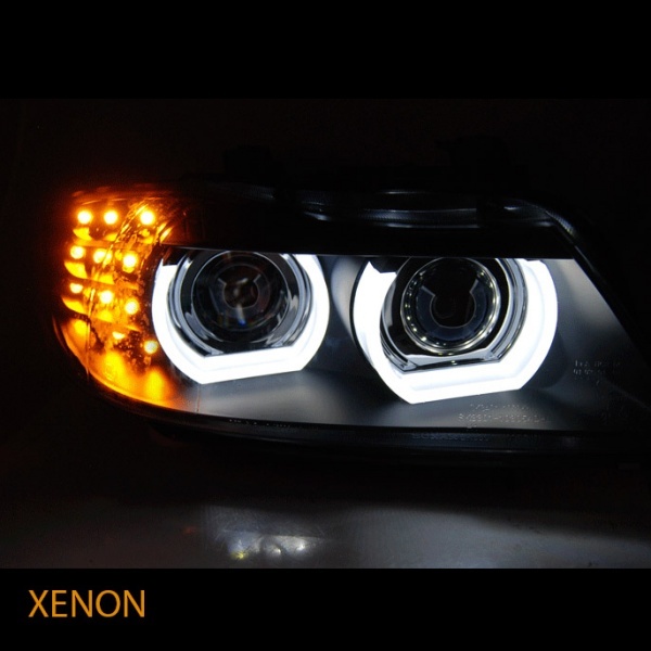 2 BMW Serie 3 E90 E91 lci Angel Eyes LED U-LTI 09-11 faróis xenon - Chrome