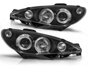 2 Headlights Peugeot 206 Angel Eyes H4 98-02 - Black