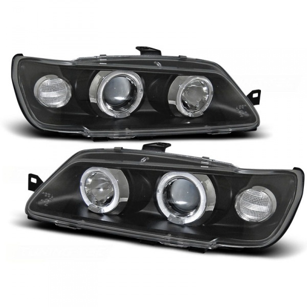 2 LED angel eyes headlights for Peugeot 306 - 93-97 - Black