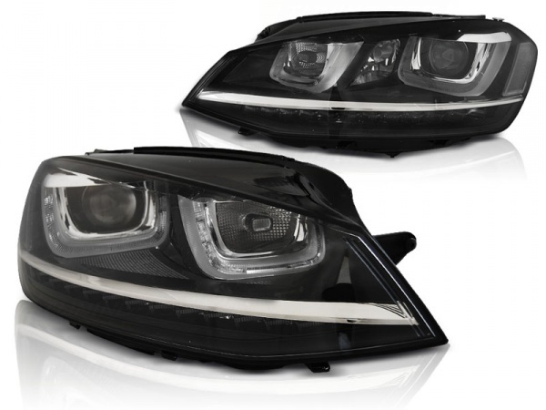 2 faros delanteros VW Golf 7 - 3D Dynamic LED DEPO - Negro