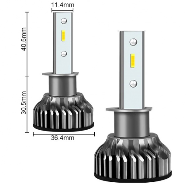 2 bombillas LED H1 ventiladas cortas 10000 lúmenes 6000 K - Blanco puro