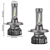 2 bombillas LED H4 ventiladas cortas 10000 lúmenes 6000 K - Blanco puro