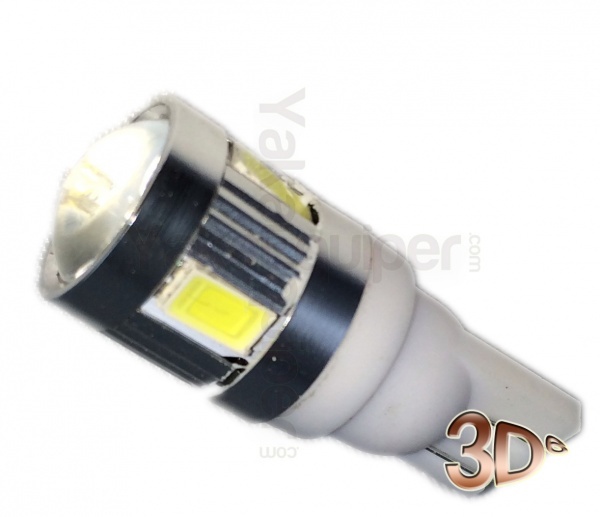 Lâmpada LED T10 3D 6 - Base W5W - Branco puro