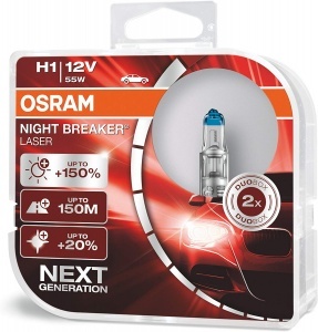 2 ampoules Osram H1 Night breaker laser 64210NBL-HCB