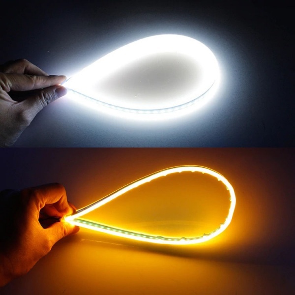 Pack 2 Tiras LED Flexibles 45cm LTI - Luces de Circulación Diurna + Intermitente Dinámico - Blanco Puro