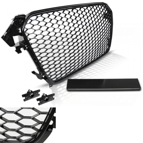 Audi A4 B8 facelift grill grille 11-15 - Glossy Black - RS4 look