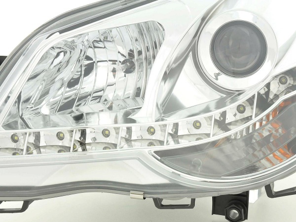 2 VW Polo (9N3) front headlights Devil Eyes LED daytime running lights - Chrome