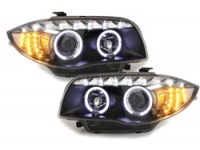 2 BMW Serie 1 E81 E82 E87 Devil Eyes LED 04 e + faróis dianteiros - Preto