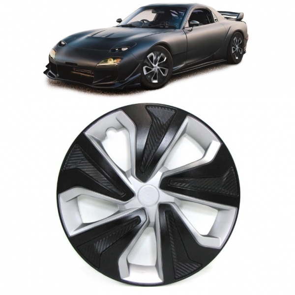 Set of hubcaps for 15 inch steel rims VIII black silver carbon