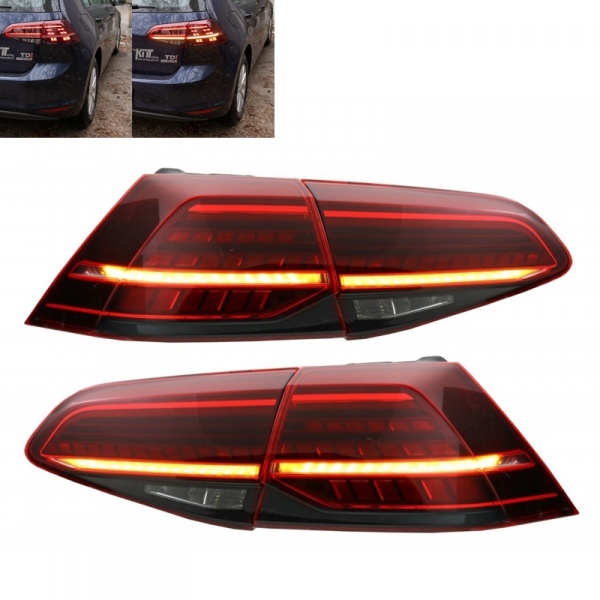 2 luces traseras dinámicas VW Golf 7 y 7.5 (fase 2) - Estiramiento facial LED look R - Rojo humo