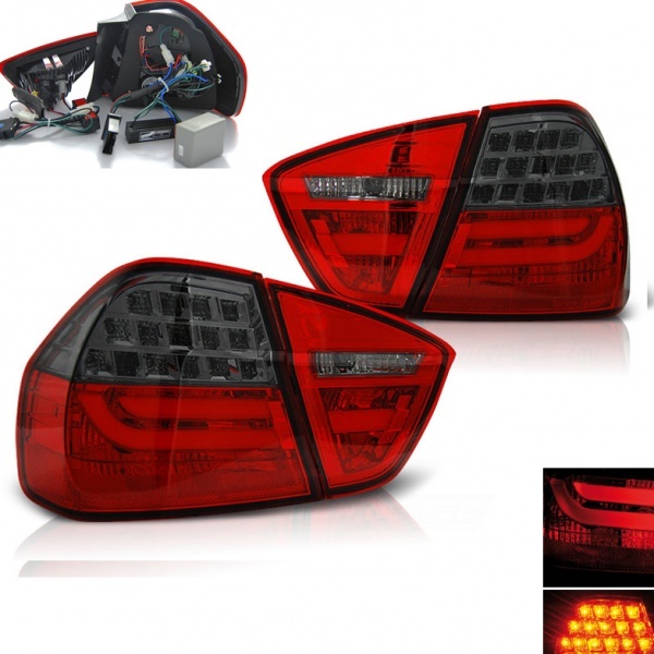 2 BMW Serie 3 E90 05-08 rear lights - LTI - Smoked Red