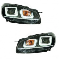2 VW GOLF 6 3D LED 08-12 front headlights Black + chrome