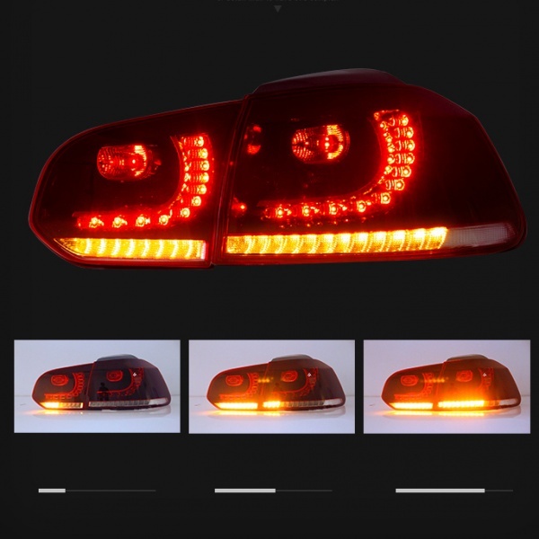 2 luces traseras VW Golf 6 con aspecto dinámico R20 - LED - Rojo cereza
