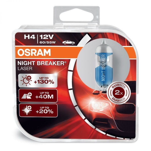Lâmpadas 2 Osram H4 Disjuntor laser nocturno 64210NBL-HCB