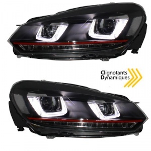 2 Phares avant VW GOLF 6 3D LED 08-13 Noir+rouge - dynamiques