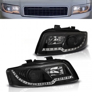 2 AUDI A4 (B6) front headlights - LTI and LED - Black
