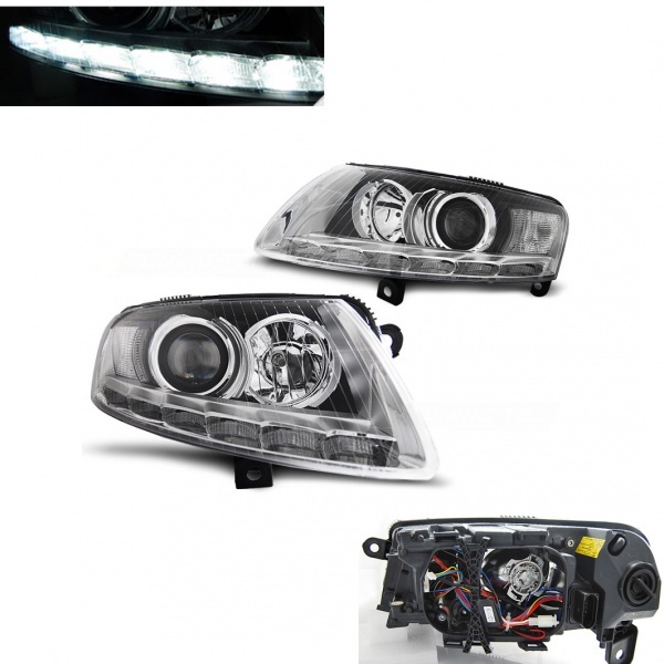 2 AUDI A6 C6 Xenon front headlights - Devil LED DRL - Chrome