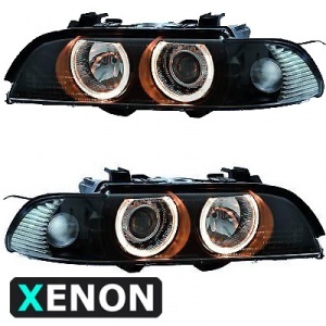 2 BMW Serie 5 E39 phase 2 xenon Angel Eyes koplampen - Zwart